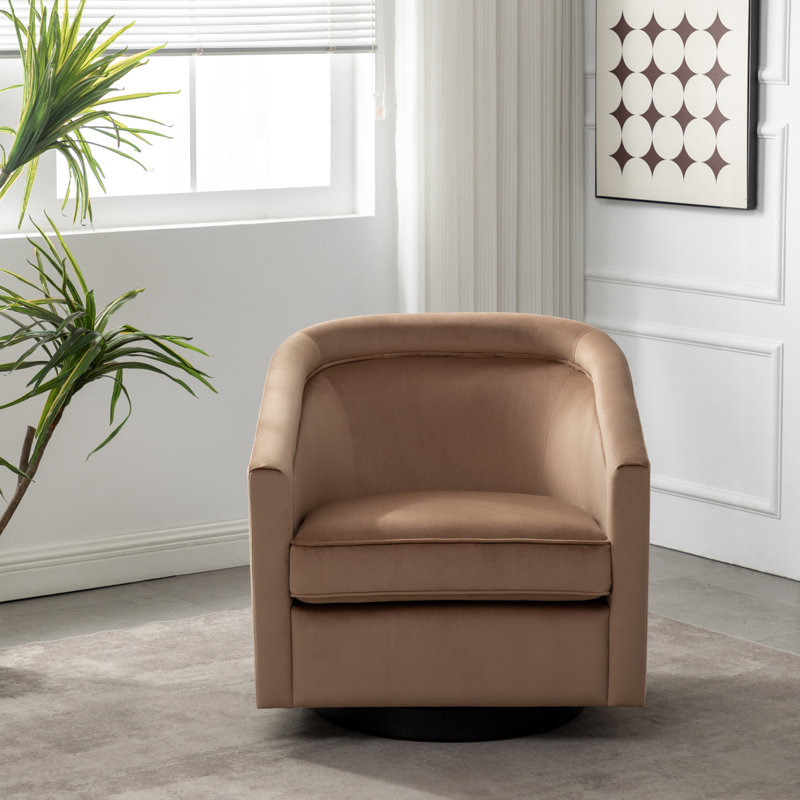 Aloisa Velvet Swivel Barrel Chair, Brown Velvet