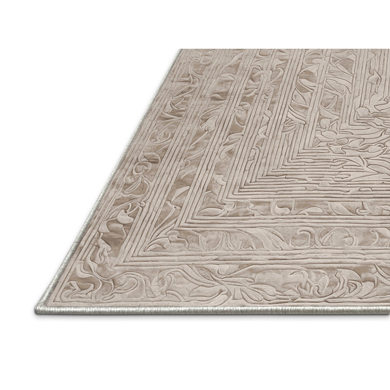 Tapis beige soyeux et moelleux, Rectangle 8 pi x 10 pi