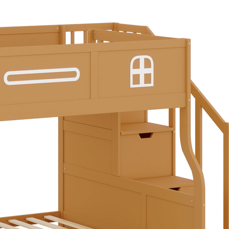 Lit superposé avec glissade et escalier de rangement optimisant l'espace dans les chambres à plusieurs enfants, Naturel