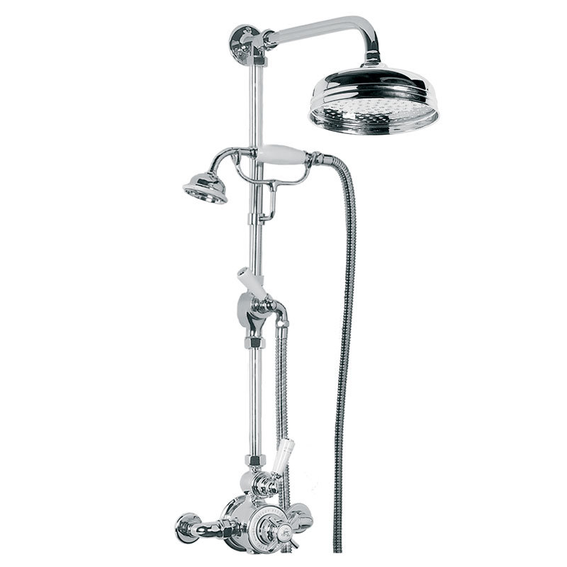 Classic White Thermostatic Complete Shower System, Polished Chrome