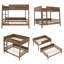 Lit superposé double 78,3 po avec tablettes de rangement intégrées et bibliothèque - conception détachable 2-en-1 se divise en 2 lits - Structure en bois massif - Blanc-1223184696