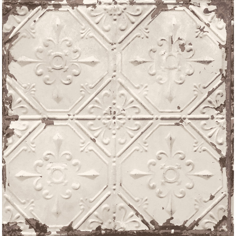  Papier peint géométrique Carreau 33' x 20,5" plafond patiné, Beige