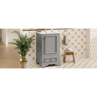 20 Inch Bathroom Vanity With Ceramic Sink, Soft Close Door, Adjustable U-Shaped Shelf, Compartment Drawer And Door Storage Rack, Modern Style, Space-Saving Design