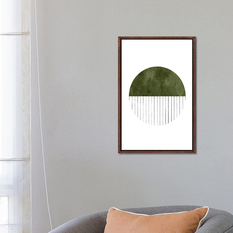 Dark Green Circle Art 1 Piece Painting on Canvas, 66.04cm H x 45.72cm W x 3.81cm D, Classic Brown Wood Framed