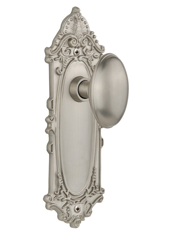 Plaque victorienne avec bouton de porte Homestead, 2-3/4", Nickel satiné