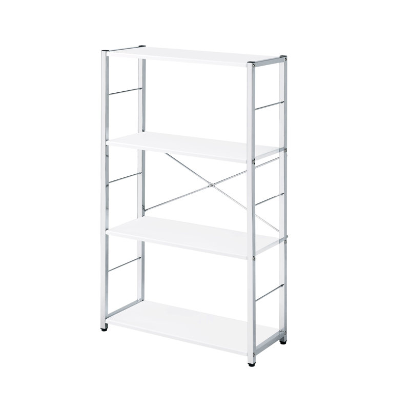 4 Book Shelf In White & - Storage For Sweatpants, 22"L X 9"D 13"H Modern Metal Synthetic Wood Bookshelf Unit ,, White