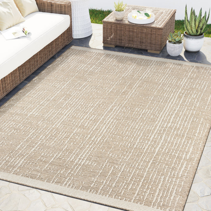 Abani OCE150A Light Brown Textured Weave Indoor/Outdoor Area Rug, Rectangle 7'9" x 10'2"