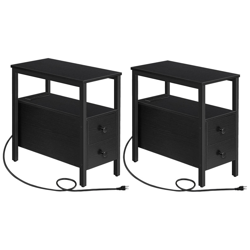 Artimon 24" H 2-Drawer End Table with Built-In Outlets, Black, 2