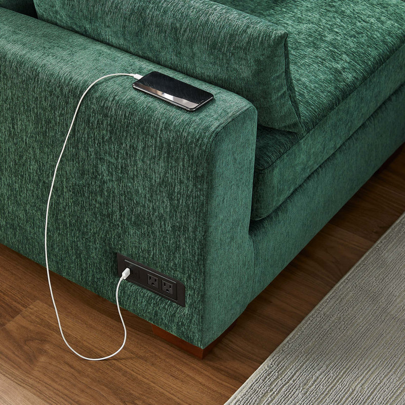 Canapé modulaire rembourré 5 pièces avec 2 ports USB et 1 repose-pieds portatif Chayten, Polyester vert