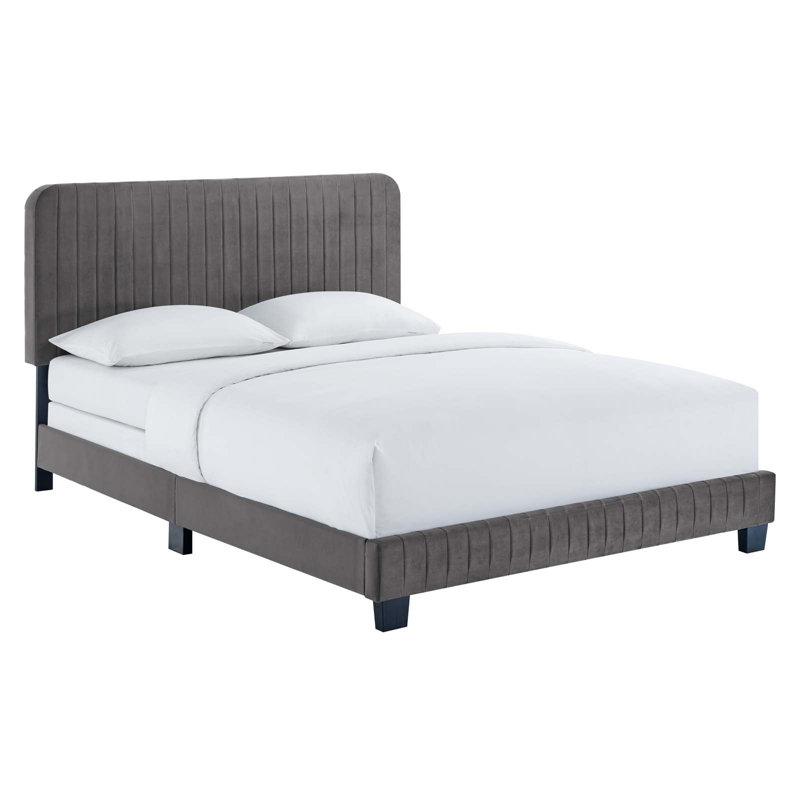 Celine Channel Tufted Performance Velvet Bed, Gray, Twin