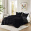 3 Pcs Full/Queen Solid Faux Fur Comforter Mini In Black, Stylish Brushed Fur, 2 Shams With - Inch Flange, Filling, End To Box Sewn For Uniform Fill Black , Construction-121325216-121325219