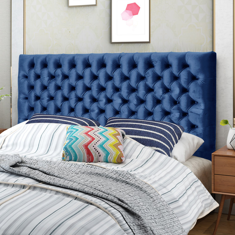Dannett Queen Upholstered Panel Headboard, Navy Blue