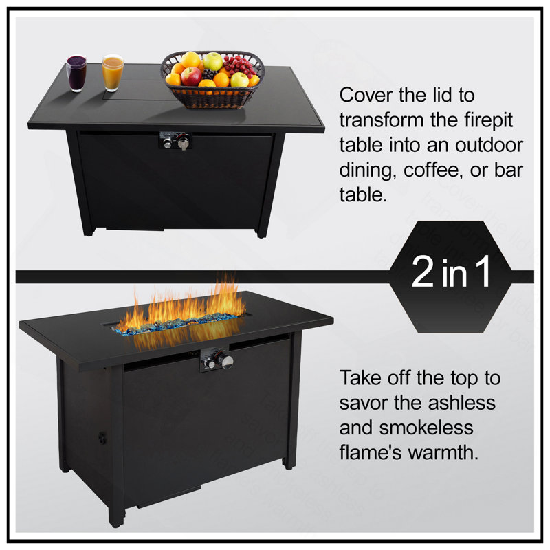25" H Steel Outdoor Fire Pit Table With Lid