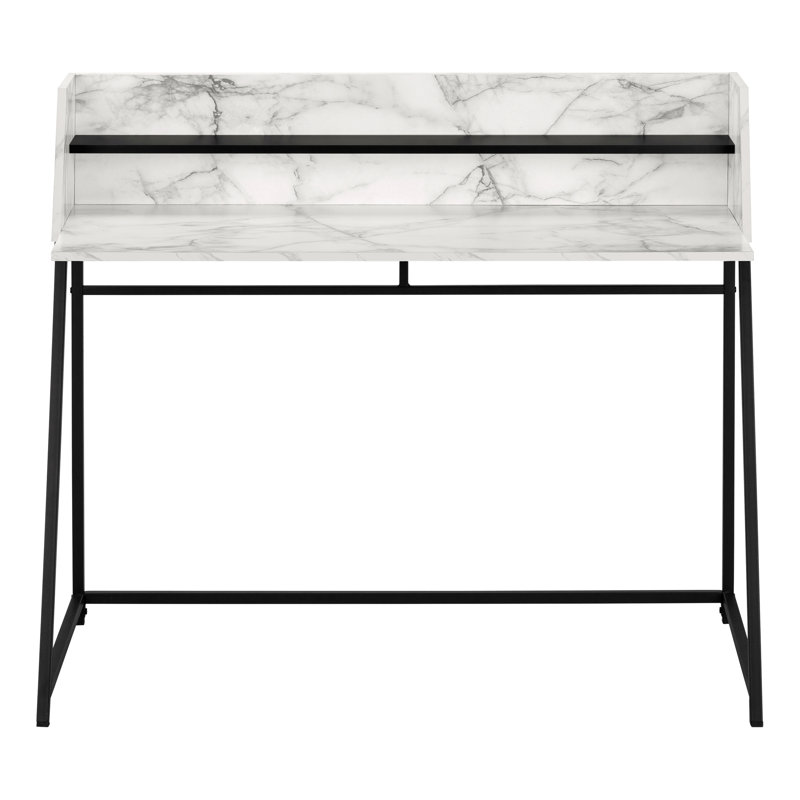 Bureau d'ordinateur, bureau personnel, ordinateur portable, tablettes de rangement, L 48 po, travail, stratifié aspect marbre, métal noir, contemporain, moderne