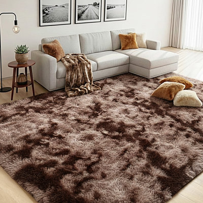 Tie-dye Brown Shag Area Rug For Living Room, Soft Fluffy Rug For Bedroom, Upgrade Non Slip Backing, Spring Home Decor Aesthetic Carpet, Ideal For High Traffic Areas Indoor