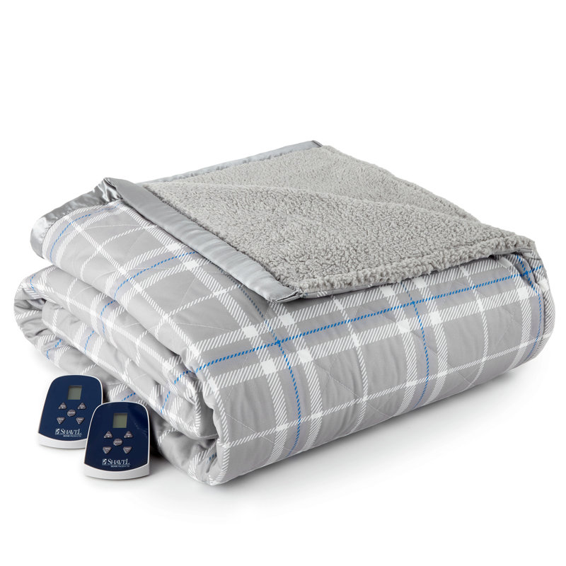 Couverture électrique en sherpa Micro Flannel®, Très grand, Toile Wedgewood