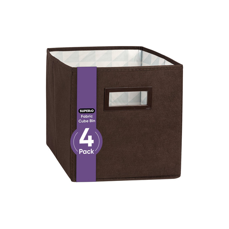 Collapsible Fabric Organizing Bin, Foldable Space Saver Storage Solution, Pack of 4, by Superio, Brown
