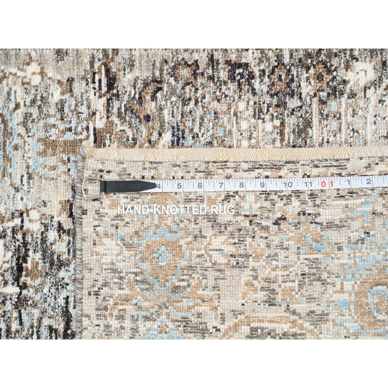 Tapis de couloir gris noué à la main de conception unique nouvel âge 2 pi 7 po x 22 pi 3 po Takwon