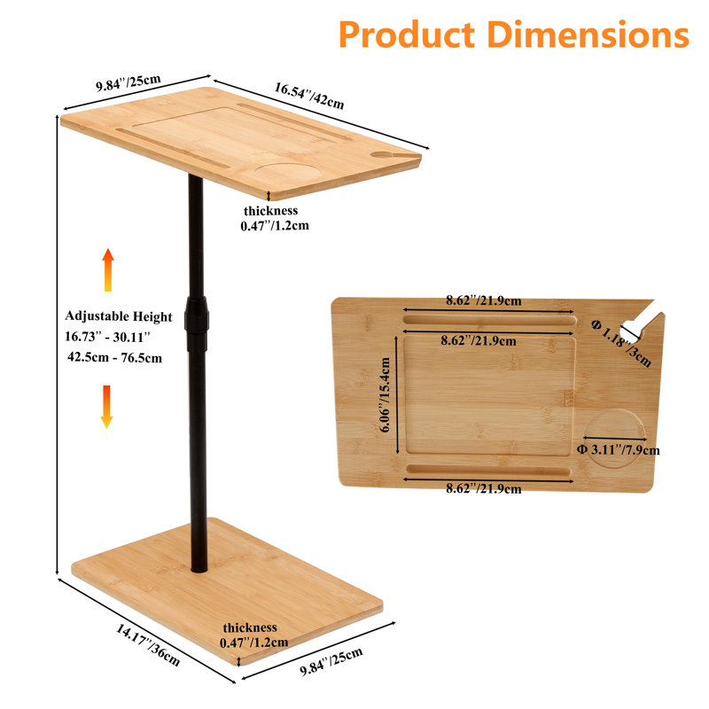 Table d'appoint réglable en forme de C en bambou - table d'appoint à 2 niveaux avec fentes