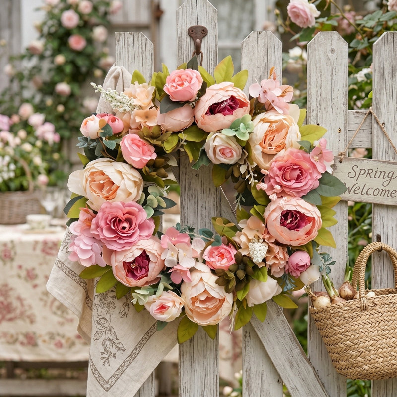 Couronne de pivoines 18 po, Rose