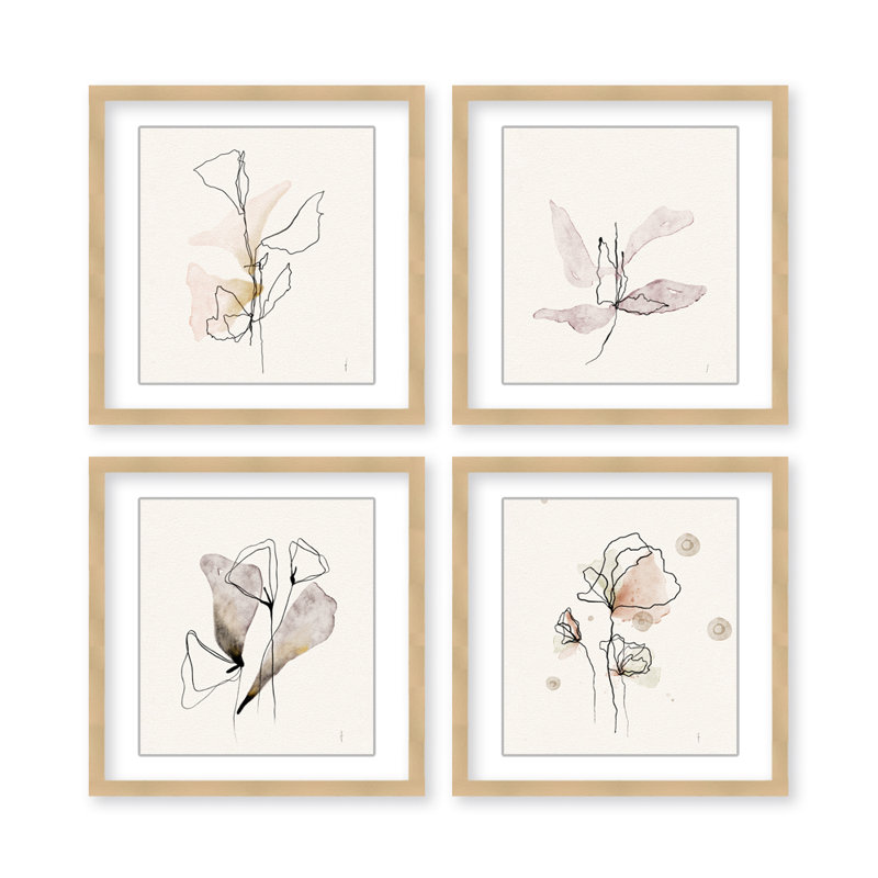 Nature Inspired Fluttering Blossoms: A Quad Of Abstract Florals And Butterflies, 72" H x 72" W