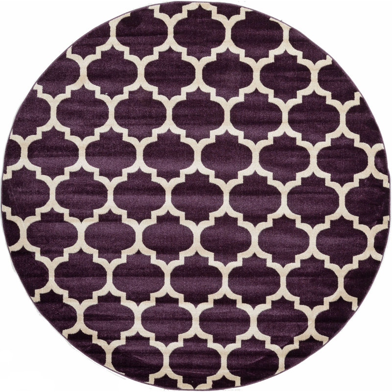 Tapis à motif géométrique mauve Cara-Leigh, Rond 8 pi