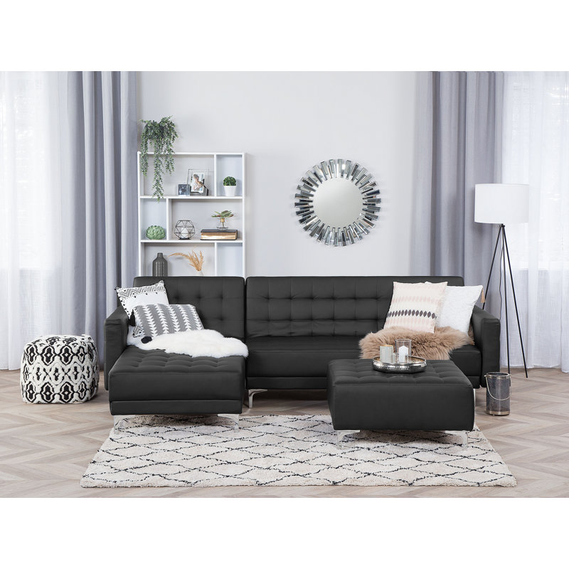 Finnegan 4 Seater Faux Leather Sofa Bed, Black, Left Hand Facing