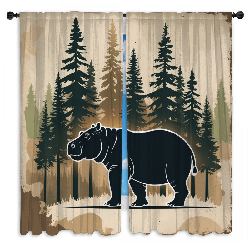 Rideaux hippopotames Hippo, Obscurcissement de chambre, 20 po x 80 po - 2 panneaux