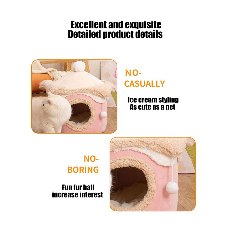 Lit pour chien mignon et chaud 15,7 x 15,7 x 15,7 po Ice Cream House, Rose