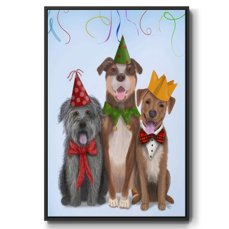 Christmas Party Mutts, toile tendue avec châssis, Noir, H 25 po x l 17 po x P 1,5 po