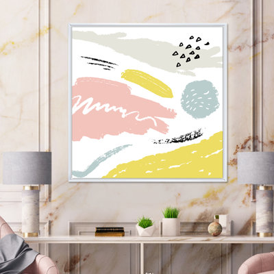 Éléments décoratifs rétro roses, jaunes et gris - reproduction d'art sur toile moderne