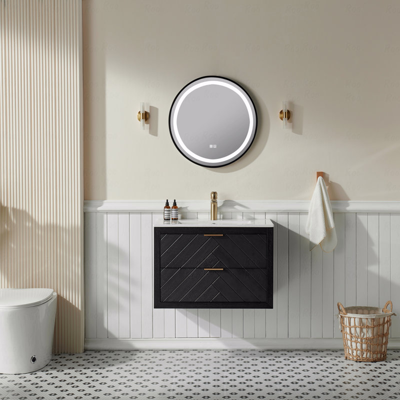Meuble-lavabo simple mural et flottant 30 po avec lavabo en céramique, Noir