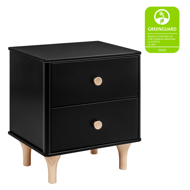 Lolly 2 Drawer Nightstand with USB Port, Black/Washed Natural
