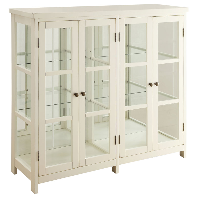 Vitrine de rangement d'appoint en bois Sable 4 portes blanc cassé