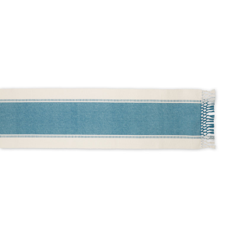 Kizer Striped 100% Cotton Table Runner, 108" x 13", Storm Blue