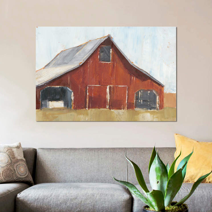 «Rustic Red Barn I», impression sur toile, H 8 po x l 12 po x P 0,75 po, Toile tendue, Pas de tapis