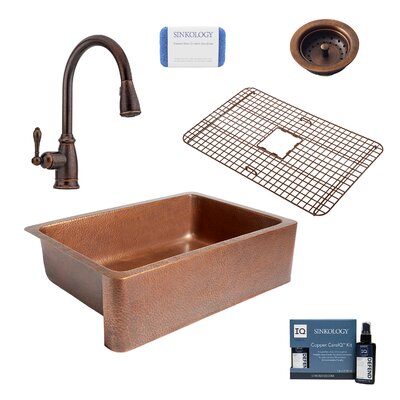 Adams Copper 33"" Single Bowl Farmhouse Apron Kitchen Sink with Canton Faucet Kit -  Sinkology, K1A-1004-F529-B