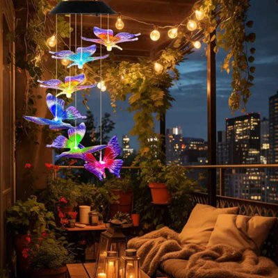 Outdoor Solar Wind Chimes with Butterfly Design, Color Changing LED Light, Waterproof Wind Chime for Garden & Home Decoration