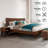 2-Pcs Bedroom Set – Solid Wood Queen Platform Bed Frame & Matching Nightstand, Mid-Century Modern, Walnut Finish, 800 lbs Capacity, No Box Spring Needed-91715923-91715927