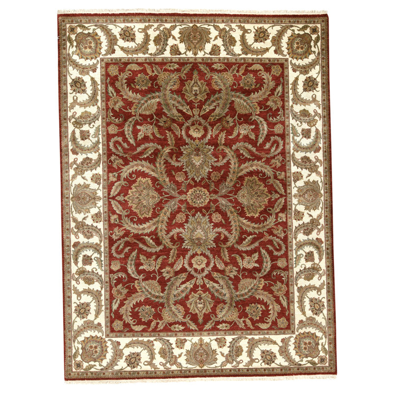 Tapis rouge et ivoire de haute qualité noué à la main