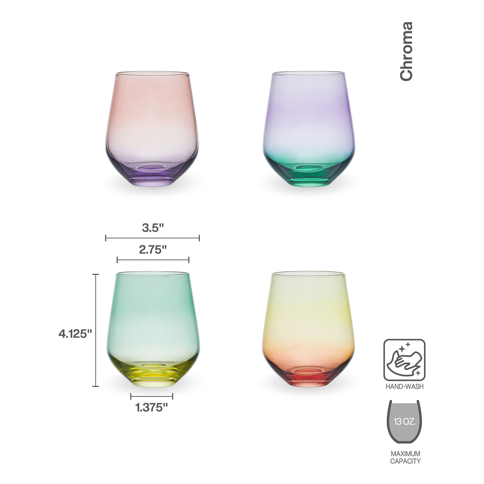 Mikasa Chroma 13 oz. Stemless Wine Glasses