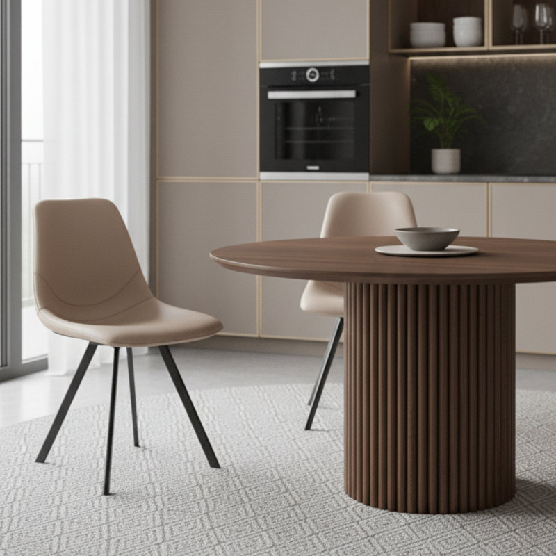 Chaise de salle à manger en cuir Annalise, Taupe, Noir, Simple