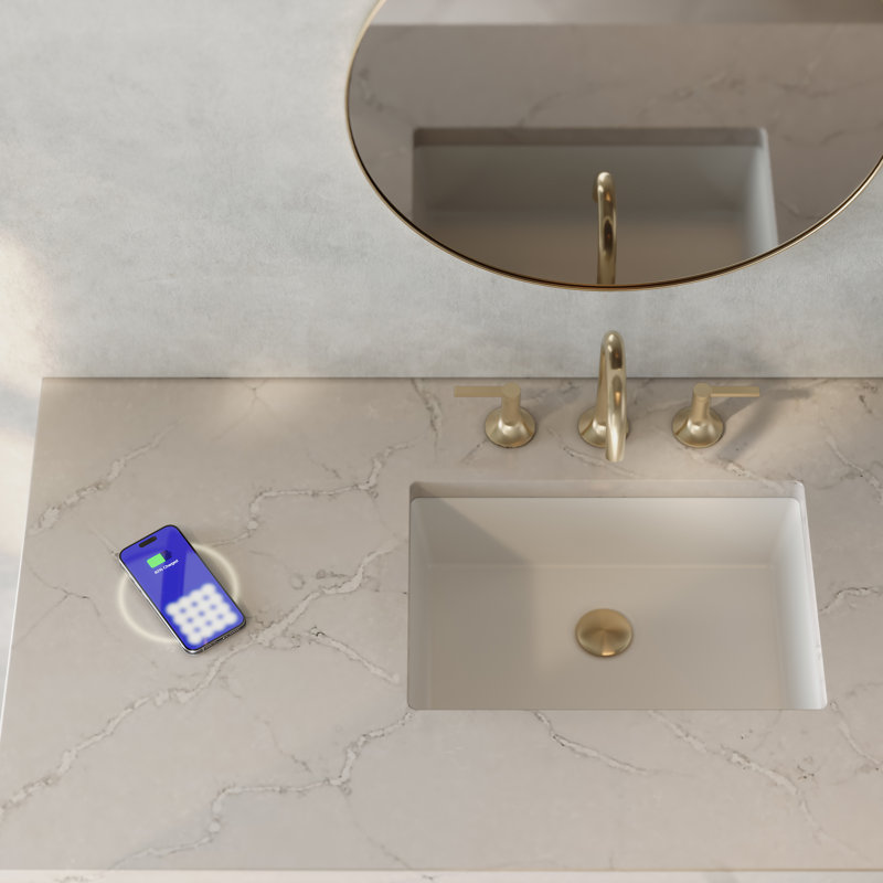 Brookfield Single Vanity W/ Freepower Wireless Charger, Pecan, Victorian Silver, 48"