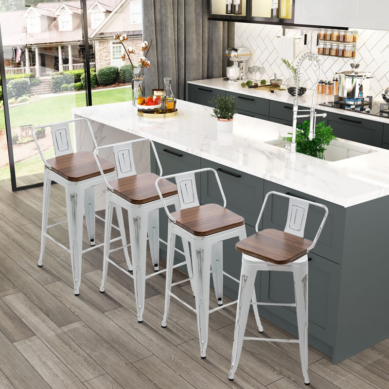 Divya Swivel Counter Stool, Bar Stool (30” Seat Height), Brown/Silver