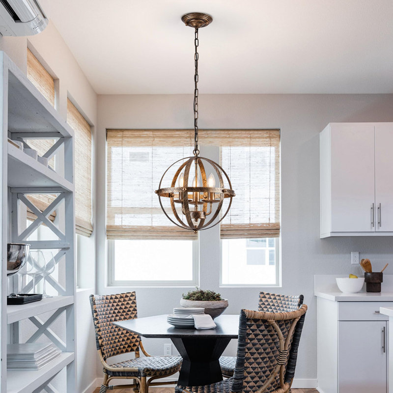 Arley 3 - Light Dimmable Farmhouse Unique Design Adjustable Caged Chandelier Pendant Lights, Bronze