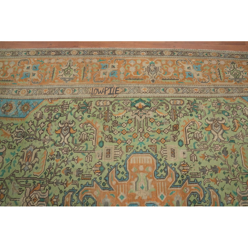 Tapis vert clair à motif géométrique traditionnel 9 x 12