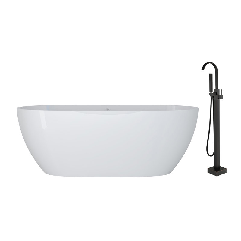 Baignoire autoportante à surface solide de 67 po x l 31 po avec robinet, Bronze