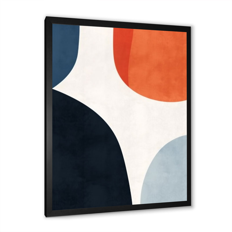 Motif boho bleu et orange minimal 3, Cadre simple noir, H 32 po x l 24 po x P 1 po