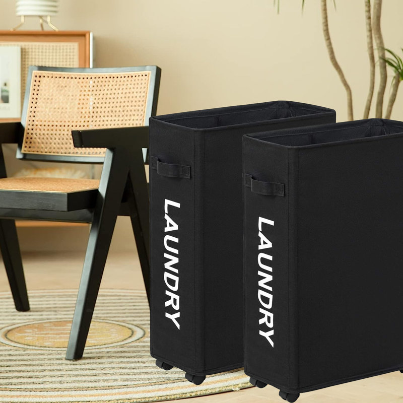 Desjuan Rolling Laundry Hamper with Handles, Black