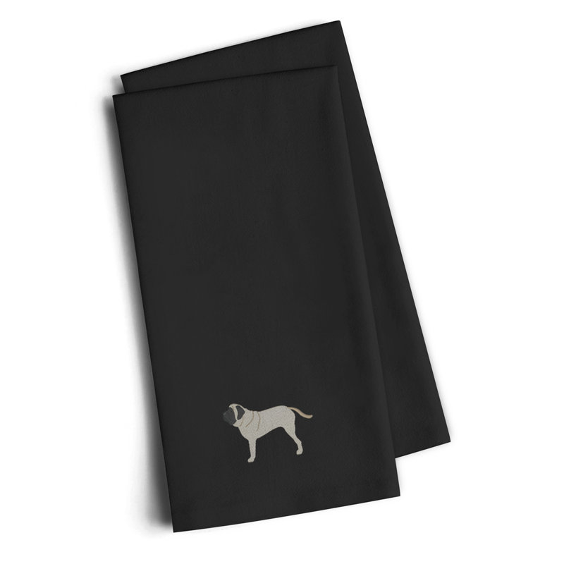 Cotton Embroidered Tea Towel Kitchen Towel, Black, 25" H x 16" W x 0.1" D